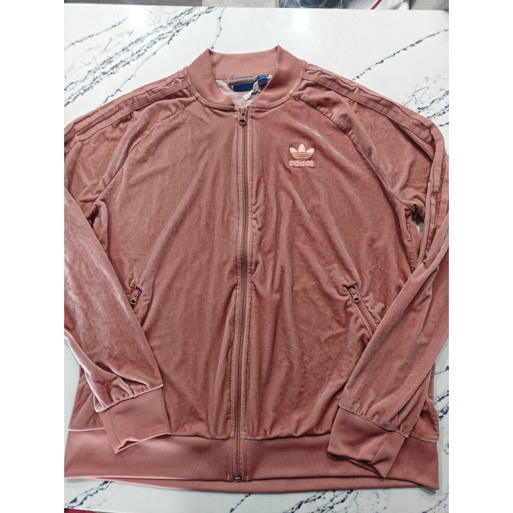 Adidas Originals Track Jacket Womens XL Pink Velvet Velour Full Zip Y2k Trefoil